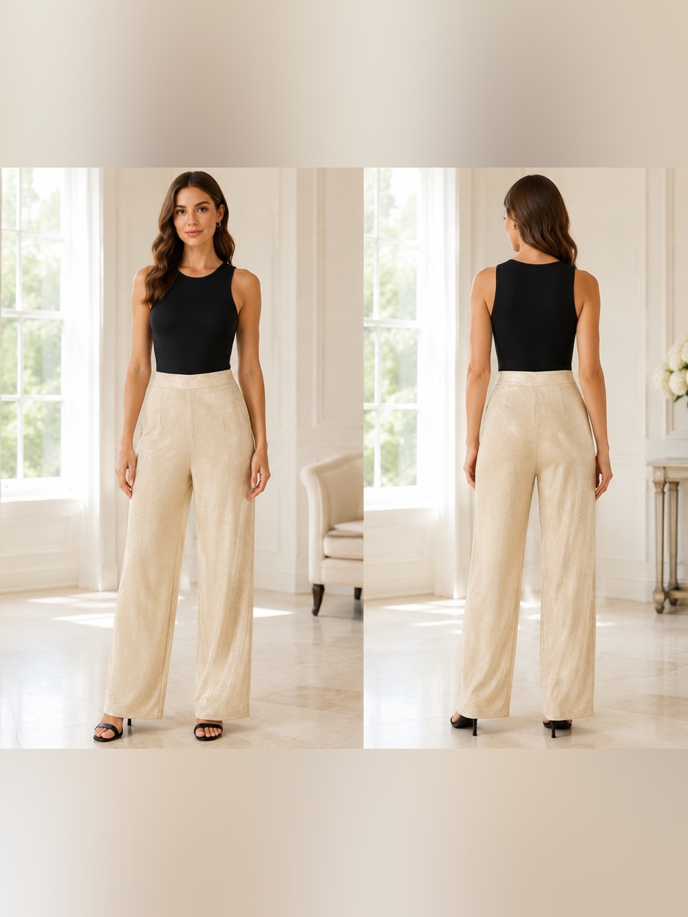 Halston Gold Metallic High-Waist Wide-Leg Pants/HOLIDAY/NEW YEAR EVE/ MED- NWT